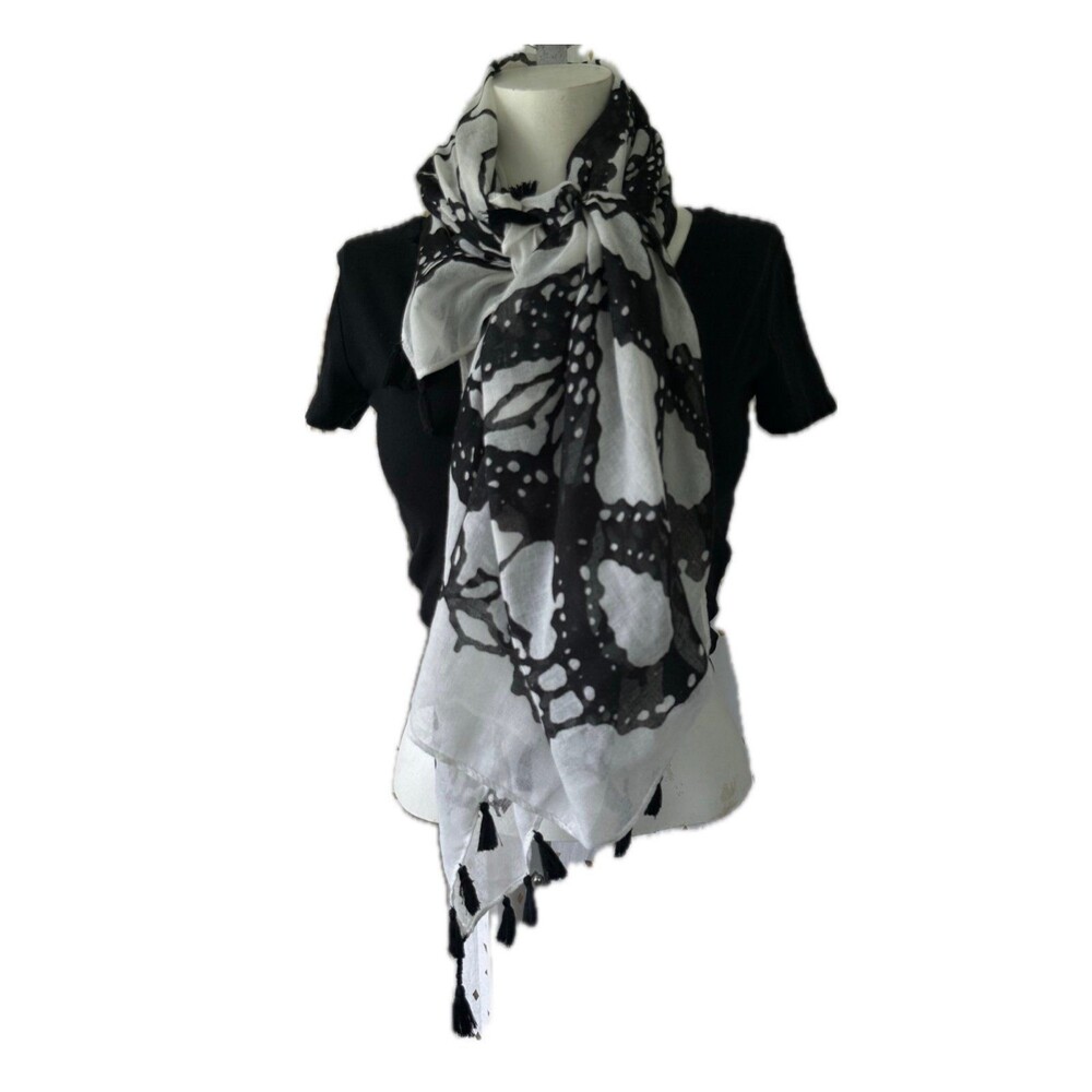 Mark & Hall Art Deco Symmetrical Balance Sheer Tassel Corners Scarf Shawl